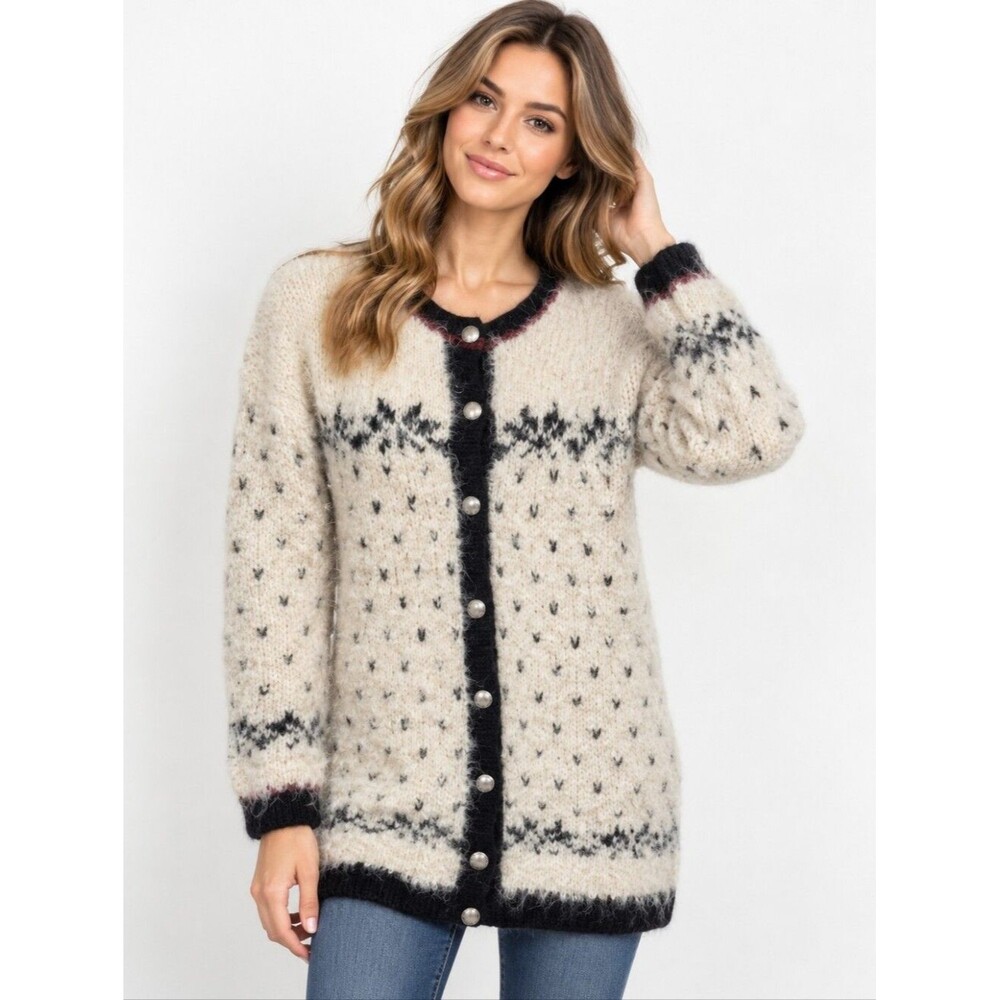 Vintage Hand-Knit Jones NY Mohair/Wool Fuzzy Cozy Cardigan Sweater S